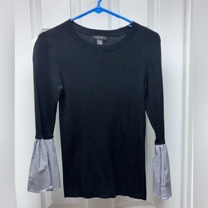 Halogen XS Petite Black Knit Top w/ Striped Bell Sleeves
